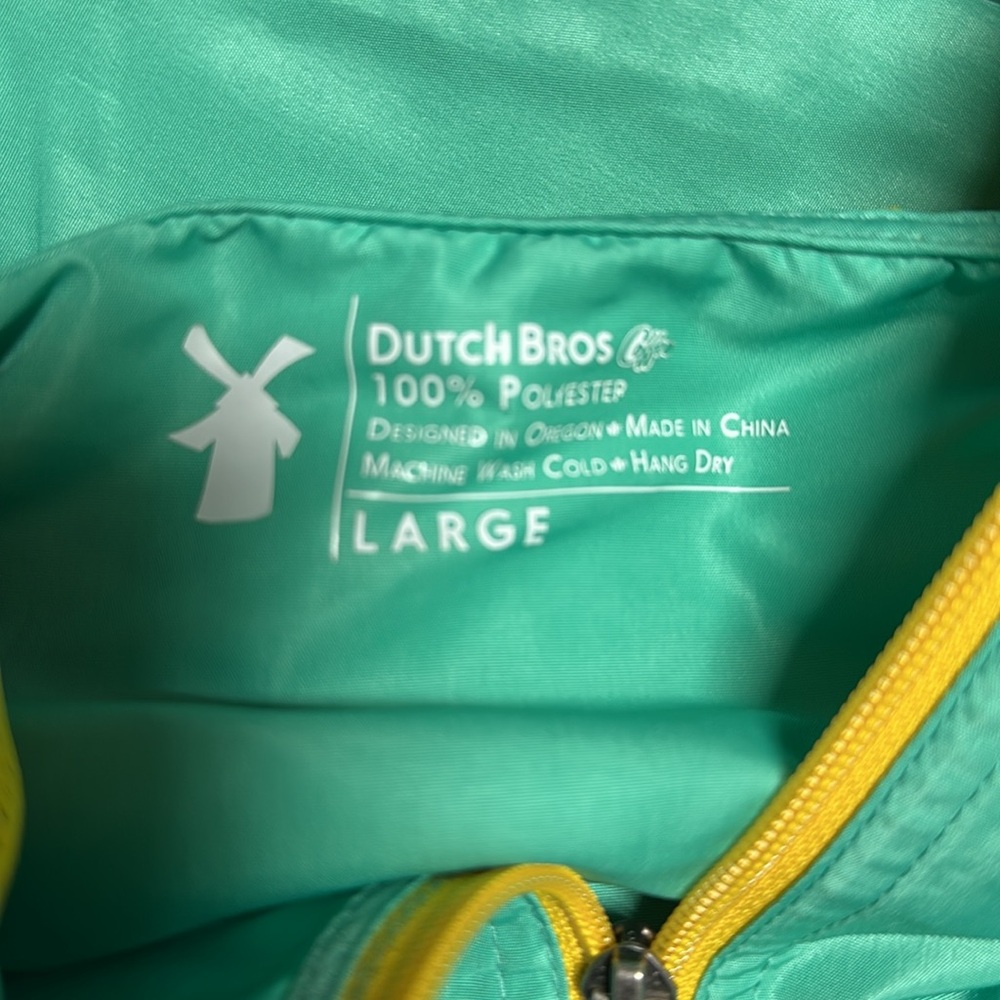 Dutch Bros 1/4 Zip Pullover Anorak Unisex Windbreaker Minty Green/yellow - Picture 9 of 9